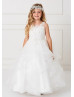 Beaded Lace Tulle Flower Girl Dress With Horsehair Trim